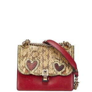Fendi Kan I Python Crocodile Heart Motif Chain Shoulder Bag Handbag Wine Leather